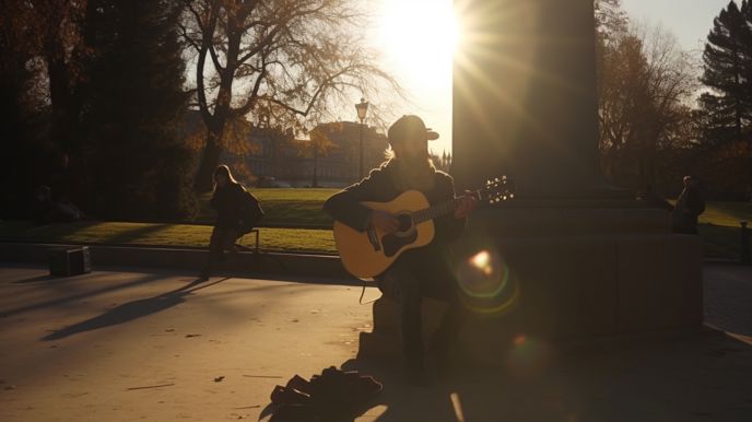 Busker hrající na kytaru